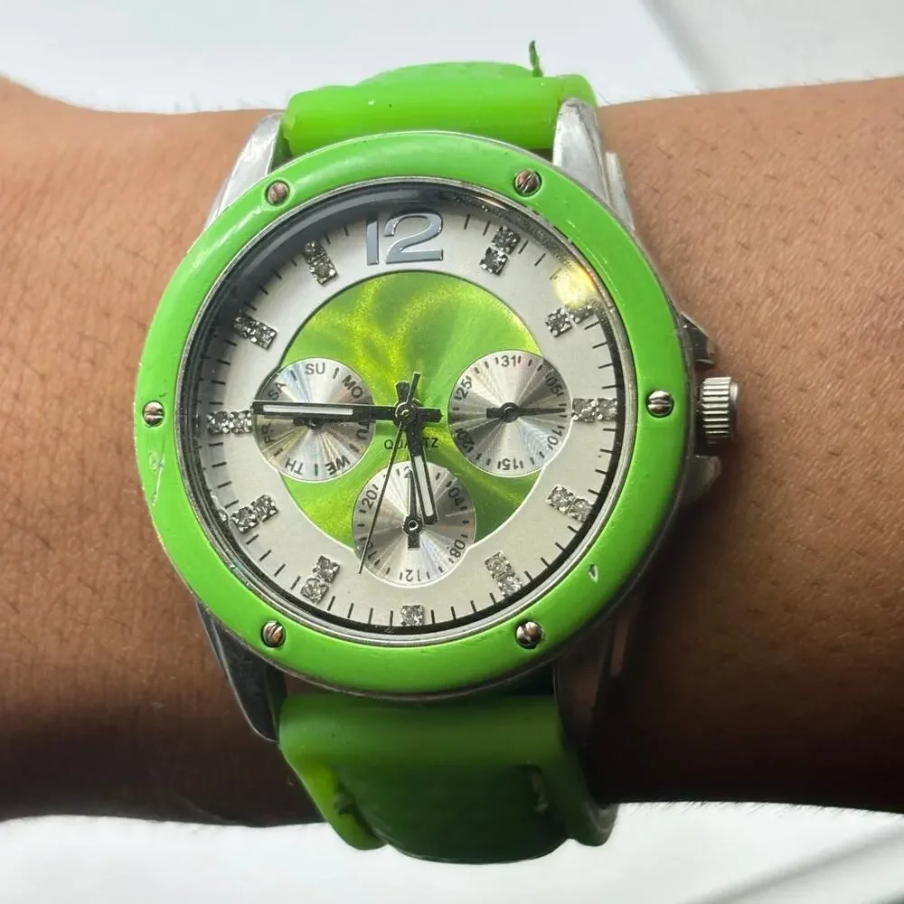 Silver & Green Men's Watch